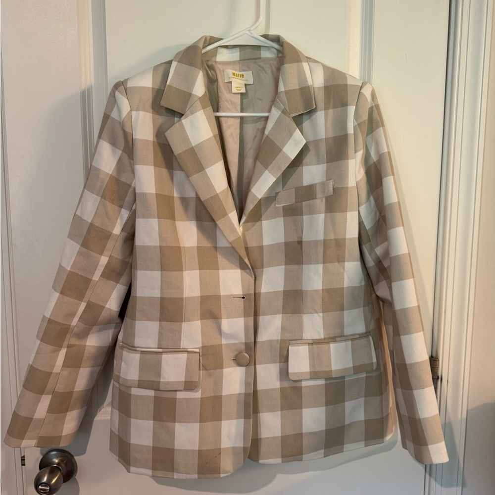 Maeve Beige Blazer Classic Suit Jacket - missing button